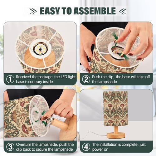 Fustylead Farmhouse Vintage Mushroom Table Lamp for Bedroom USB Port Lamps Small Accent Table Lamp Nightstand Lamp Sturdy Linen Shade Wooden Base Decorative Lamps for Bedside Reading|Kids|Dorm|Home - Image 6