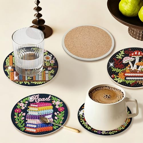 Diamond Art Coasters Kit for Adults, 8PCS Bookshelf Coasters with Holder - Image 2