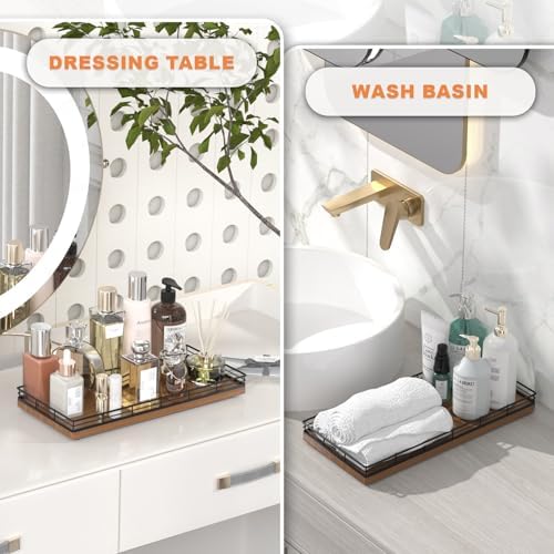 Oak Bathroom Toilet Tank Tray, 13" Wood Back of Toilet Paper Storage Tank Topper Basket, Vanity Tray for Perfume Makeup Candle Toiletry Organizer for Kitchen Coffee Table Walnut Tray Decor - Image 6