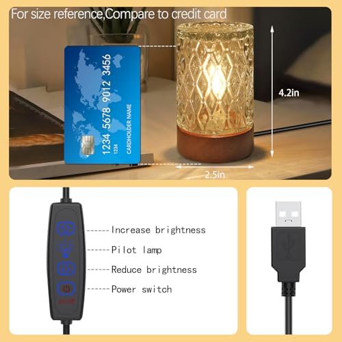 Mini Soft Warm LED Night Light,Dimmable Bedside Lamp Small Nightstand Glass Lamps Desk Reading Light for Bedroom,Living Room,Study Room,Office - Image 2