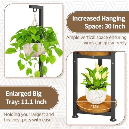 LASZOLA Hanging Plant Stand Holder Indoor Outdoor Tall, 4 Tier Black - Image 3