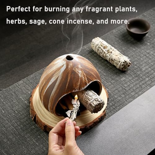 Ceramic Incense Holder, Mini Palo Santo Burner Chimney for Palo Santo Sticks, Cone Incense and Sage Smudging, Handmade Cone Incense Holder Burner for Yoga, Meditation, and Energy Cleansing (Brown 01) - Image 2