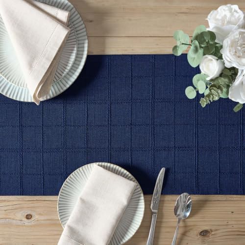ZeeMart Linen Checked Farmhouse Table Runner, 13x90 Inches Navy Blue - Image 5