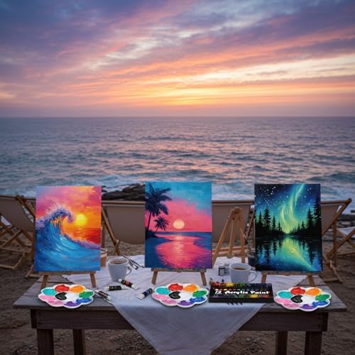 Cholemy 148 Pcs 24 Set Pre Drawn Canvas Paint Kit Adults, Sunset - Image 6