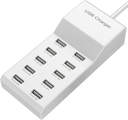 USB Wall Charger USB Charging Station for Multiple Devices Smart Charging Power Hub for Multiple Devices 10 Port Desktop Charger Charging Station Secure Block Compact for iPhone iPad Phone