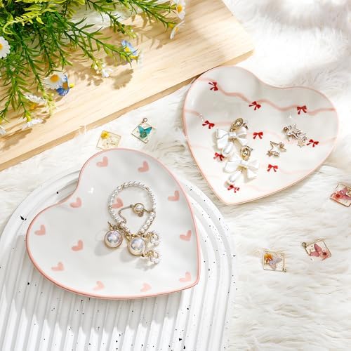 Koythin Colorful Bow Tie Ceramic Heart Jewelry Tray, Valentine Trinket Dish - Image 7