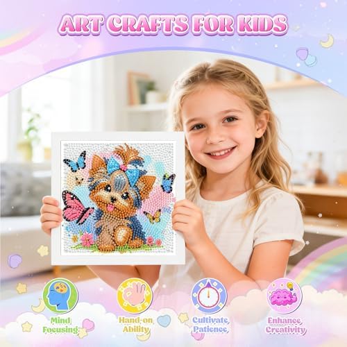 GHHKUD Dog Diamond Art Painting Kits for Adults with Frame, Diamond Art Animals Crafts for Ages 4-6-8-12, Easy to DIY Gem Painting Gifts Home Wall Decor 15x15cm (Beautiful Packages) - Image 5