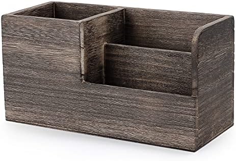 BTSKY Desk Pen Pencil Holder Retro Wood Multi-Function Desk Stationery Organizer Storage Box Pen/Pencil, Business Name Cards Remote Control Holder Office Home Accessories Organizer Vintage Brown by BTSKY