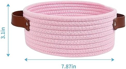 ABenkle Small Storage Basket, Mini Cotton Rope Storage Bin, Cute Tiny Shelf Baskets, Boho Decorative Toy Organizer for Nursery, Spa, Empty Gift Basket - XS, Pink - Image 2