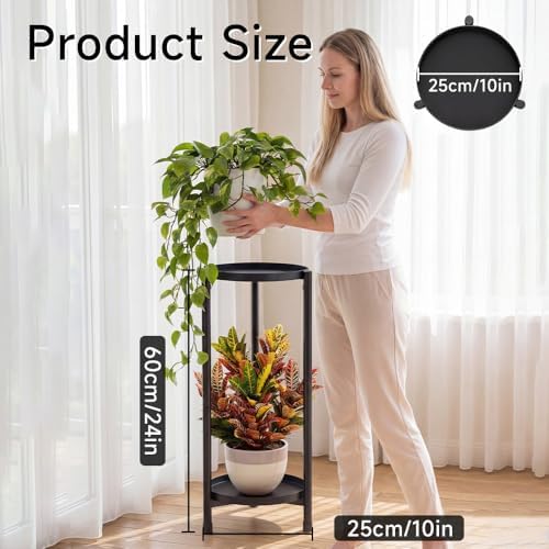 2 Tier Black Plant Stand Indoor Outdoor,30 Inch Tall Metal Flower - Image 3