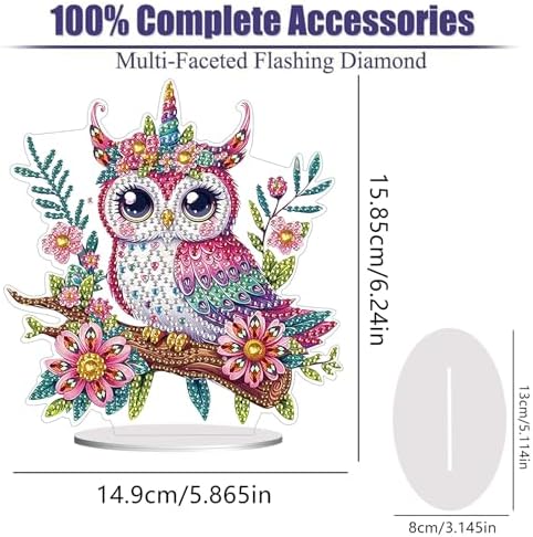 Diamond Painting Kits for Adults Beginners, 5D Full Drill Owl Crystal Art Desktop Ornament, DIY Single Sided Home Office Desk Decor, Creative Craft Gift Set with Tools - Image 2