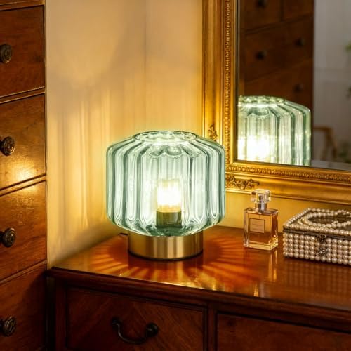 Bedside Table Lamp Touch nightstand lamp with Dark Green Glass Shade Mid Century Modern Table lamp Gold Desk lamp Small Mini Vintage Table Light for end Table Bedroom Living Room Office - Image 6