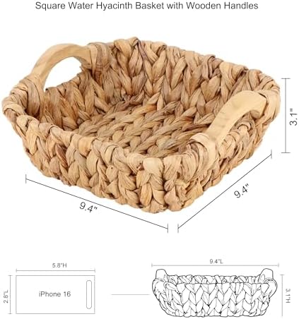 Square Small Water Hyacinth Wicker Basket for Organizing - Image 6