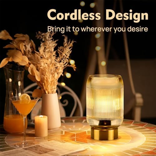 Small Battery Operated Lamp with Timer, Ribbed, Amber - Image 5