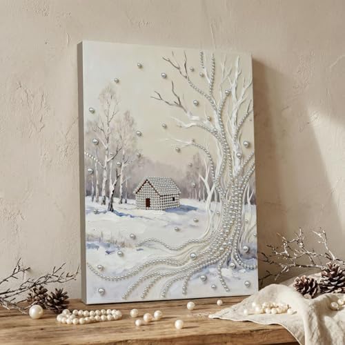 DIY Pearl Painting with Frame, Creative Design, Handmade Stress-Relieving Home Wall Decoration, Includes Frame and Tools-Snow Scene-2 - Image 2