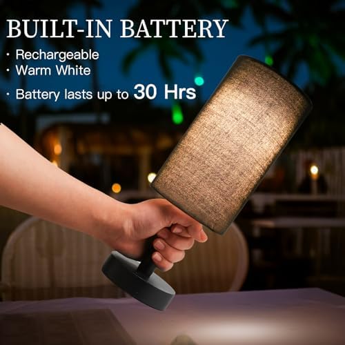 LALISU Cordless Table Lamp, 3 Color Portable Battery Lamp Wood Base Touch - Image 3