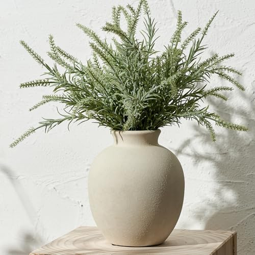 SIDUCAL Ceramic Decorative Flower Vase | 7.48 Inch Pottery Rustic Farmhouse Boho Vase for Home Decor, Table, Living Room, Bathroom, Coffee Desk, Shelf, Mantel Decoration, Wedding, White by SIDUCAL