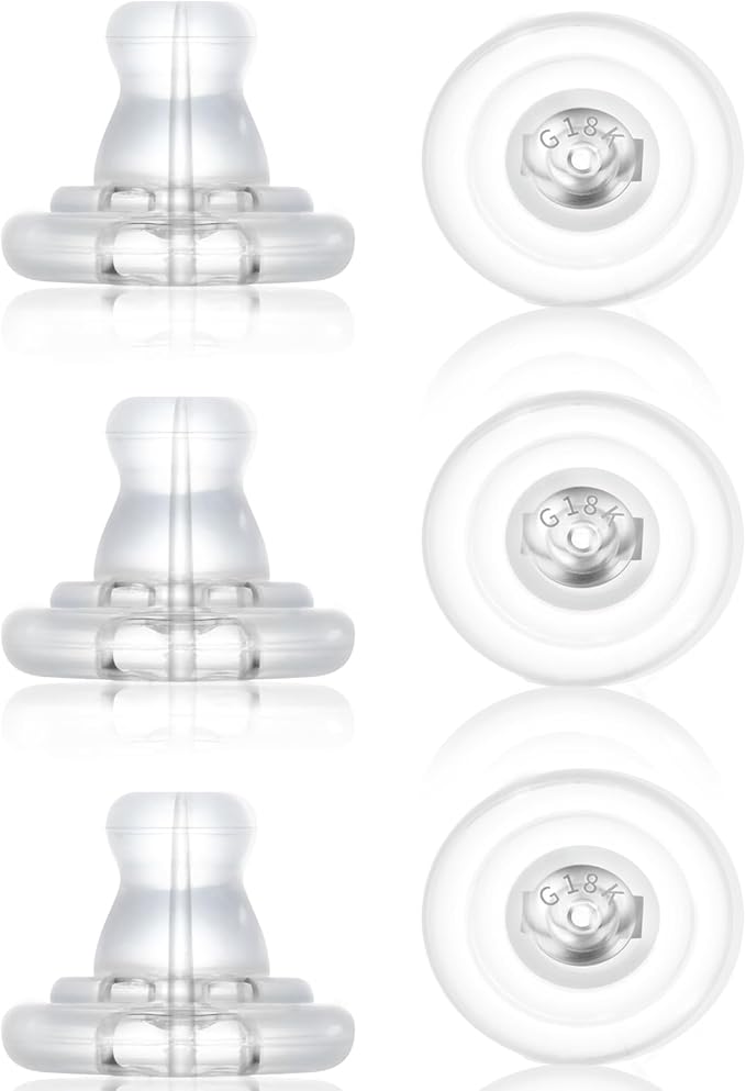 Earring Backs,18K Gold Silicone Earring Backs Replacements,Locking Secure Earring Backs for Studs/Droopy Ears,No-Irritate Hypoallergenice Soft Clear Earring Backs for Adults