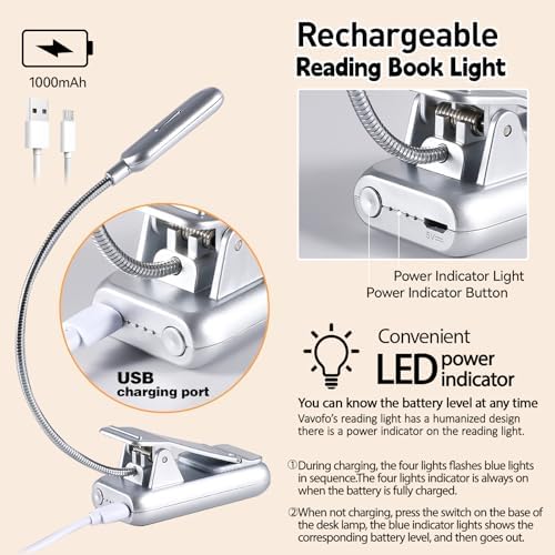 VAVOFO Rechargeable Reading Light, Clip on Book Light for Reading in Bed - Image 4