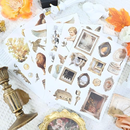 Snycler Sticker Book - 20 Sheets Vintage PET Stickers for Scrapbooking, Junk Journaling, Ephemera, and Decorative Crafts-Golden Legend - Image 4