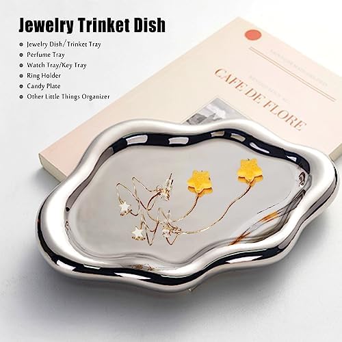 Ceramic Jewelry Dish for Women, Silver Cloud Trinket Dish Jewelry Holder - Image 4