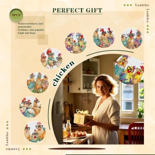 Leatrice 8 Pcs Diamond Art Coasters Small Diamond Painting Kits for Adults - Image 5