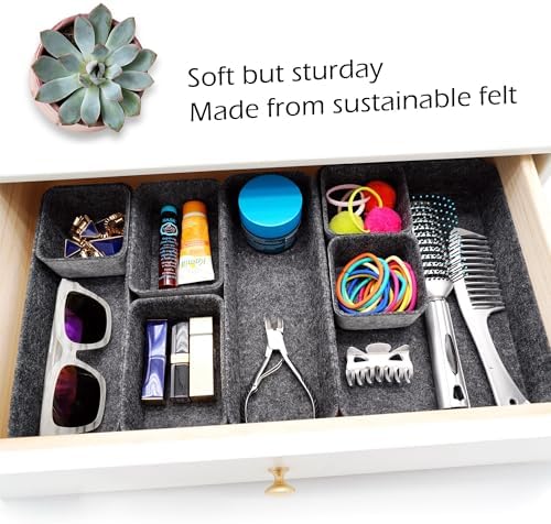 Welaxy Minimalist Felt Desk Drawer Organizer 8-Piece Charcoal Storage Bins - Image 4