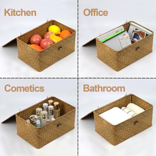 Seagrass Wicker Storage Basket with Lid, Large, Natural - Image 2