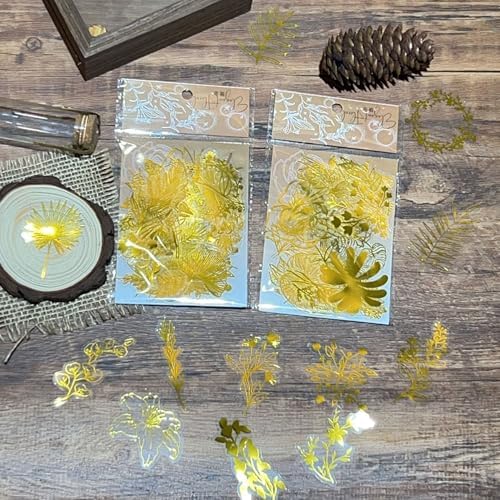 50PCS Boughs and Flowers Stickers Aesthetic PET Stickers Gold Stamp Decal Waterproof Decorative Decals for Scrapbook DIY Crafts Album Bullet Journal Planner Water Bottles Laptop Phone (Gold Stamp-C) - Image 5