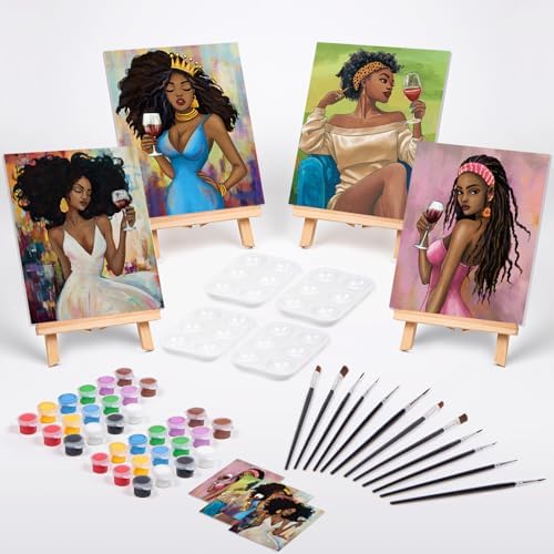 VOCHIC 4 Pack Sip and Paint Kit for Adults Pre Drawn Canvas to Paint - Image 2