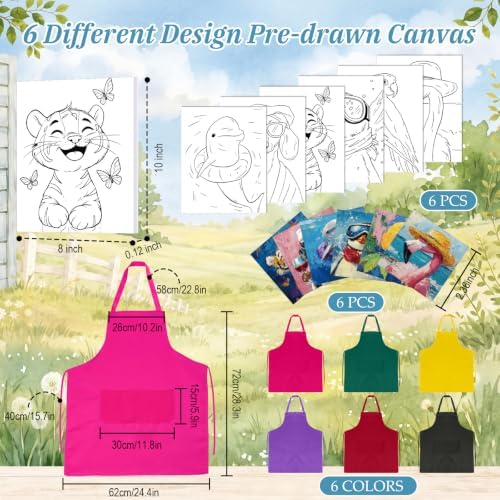 Cholemy 6 Set Paint and Sip Kit for Adults 8"x 10" Pre Drawn Canvas Painting with Wooden Easel Acrylic Paint Wash Cup Brushes Palette Apron for Painting DIY Adult's Date Party Supplies(Cool Animals) - Image 3