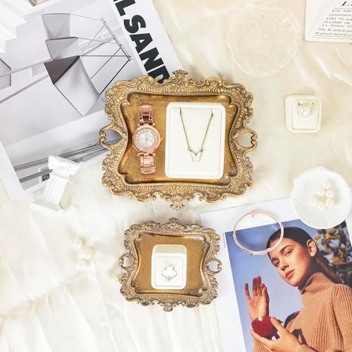 Funly mee Vintage Metal Gold Jewelry Tray Ring & Necklace Holder -8 x 7in - Image 5