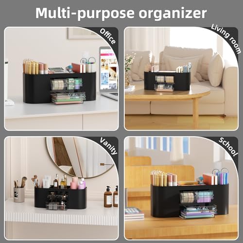 Marbrasse Desk Organizer Pen Holder with 3 Drawers, Multi-Functional Pencil Holder,Desk Organizers and Accessories with 7 Compartments for Home, School, Classroom (Black) - Image 6