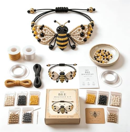 RYCHEENI DIY Beaded Bracelet Kit for Adults, Beginner Jewelry Making Craft Set with Instruction Guide, 3D Animal Beadwork Project, Complete Supplies for Women and Craft Lovers (Bee) by RYCHEENIEVCharger