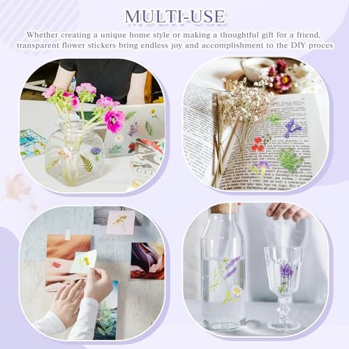 36 SheetsFlower Stickers for Scrapbooking,576 Pcs Self-Adhesive Transparent Flower Stickers Scrapbook Supplies Journaling Stickers for Adult Card Making Letters DIY Water Bottle Cards Decoration - Image 4