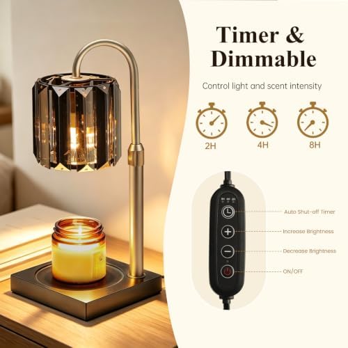 Yuichoy Candle Warmer Lamp with Timer, Dimmable Electric Candle Wamer Adjustable Height, Gifts for Women Mom, Glass Modern Candles Melter Lamp, Black - Image 4