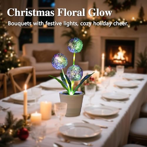 Artificial Purple Allium Flower Lamp, Color Changing LED Light with White Pot, Battery Powered for Bedroom Wedding Christmas, Gifts for Women Mom Grandma Girlfriend on Birthday Christmas Valentines - Image 3