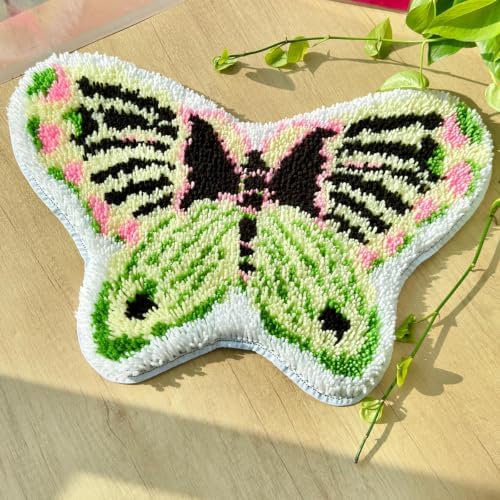 MeoobkCraft Latch Hook Kits for Adults Beginners, Pre-Printed Butterfly Shaped Latch Hook Rug Kit, Aesthetic Vintage Insect DIY Rug Craft Kit for Home Decor 20.47 x 14.96 in - Image 2