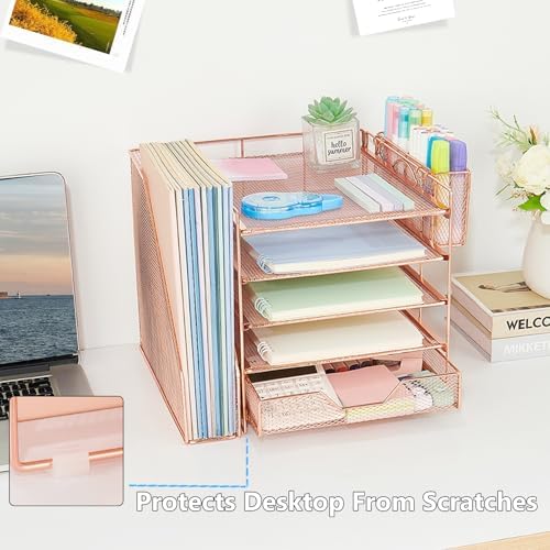 5-Tier Desk File Organizer with Drawer & Pen Holder (Rose Gold) - Image 6