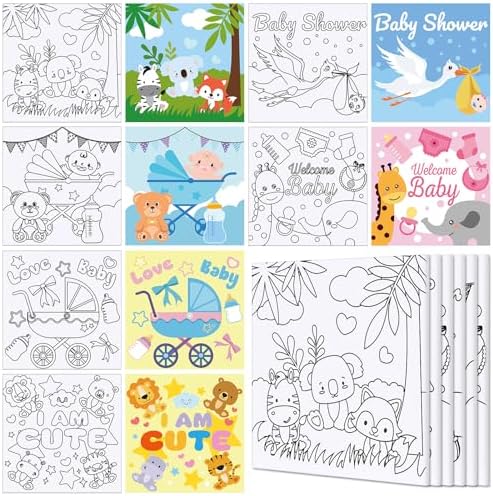 Honoson 6 Pcs 6 Inch Pre Drawn Outline Canvas Paint Kit with Pictures for Adults Paint Party Stretched Canvas Art Boards Set for Adult Beginner(Baby Shower) by Honoson
