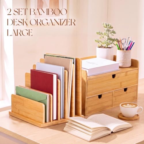 Gilprop 2 Pcs Bamboo Desk Organizer and Desk File Mail Organizer Countertop - Image 5