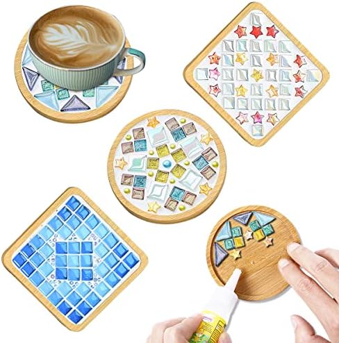 4 Sets DIY Glass Mosaic Tiles for Crafts,Mixed Color Mosaic Kits for Adults by WATHFKCU