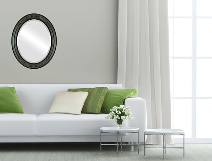 OVALCREST Oval Beveled Wall Mirror for Home Decor - Florence Style - Hunter Green - 24" x 20"