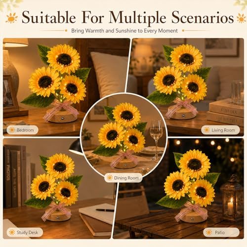 Flower Table Lamps, Rechargeable Touch Dimming Sunflower Night Light, LED Artificial Flower Lamp, Table Centerpieces for Birthday Holiday Party Wedding Room Decoration - Image 5