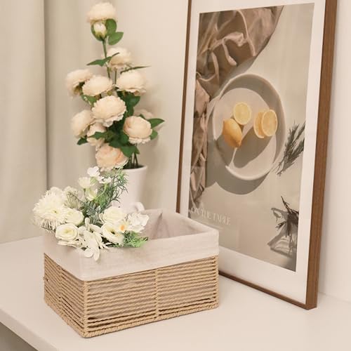 GYASVWU Hand-Woven Paper Rope Storage Baskets,Rectangular Wicker Baskets for Organizing,Decorative Woven Basket for Storage,Shelf Basket for Living Room,Storage Baskets for Pantry (Beige - Large) - Image 5