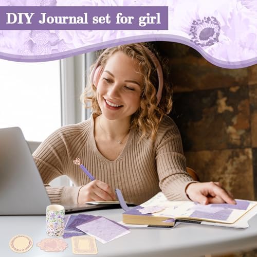 Janlaugh DIY Journal Diary with Lock Pack Scrapbook Kit, Purple, Bright - Image 5