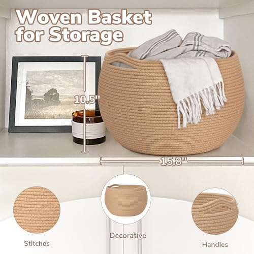 Goodpick Large Toy Storage Basket for Kids, Round, 15.7" x 10.5", Camel - Image 4