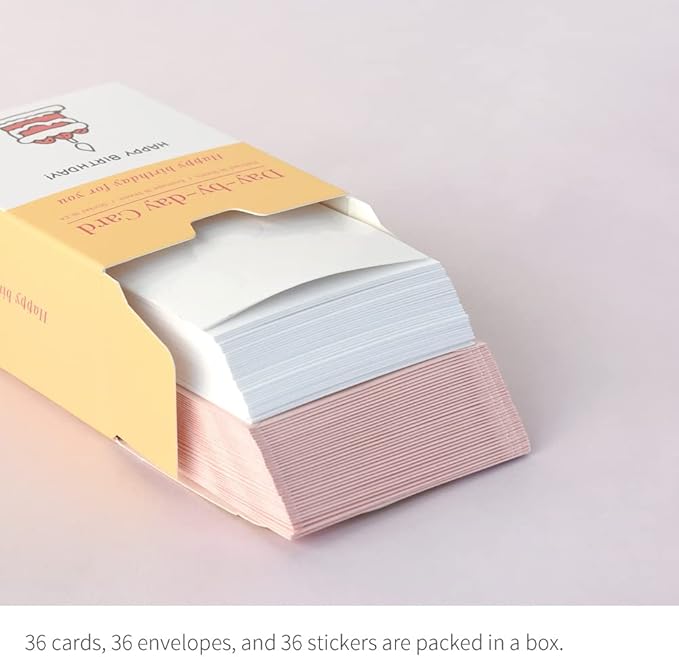 Monolike Day-by-day Card, Happy birthday for you - Mix 36 Mini Single cards, 36 envelopes, 36 stickers Package
