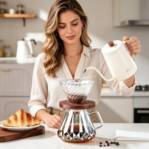Bincoo Pour Over Coffee Maker&Dripper, Style Cone Filter + 600ml Glass Coffee Server, Manual Coffee Brewer Set, Reusable Coffee Filter Holder, Great Gift for Coffee Enthusiasts（Multicolor） - Image 2