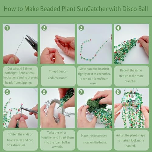 Beaded Plant Kit Green Glass Beads Flower Leaf Suncatcher Disco Ball Hanging Planter Seed Glass Beads Leaves Bulk Forever Sun Catchers Complete Craft Set for Adults Home Decor Meaningful DIY Gift - Image 6